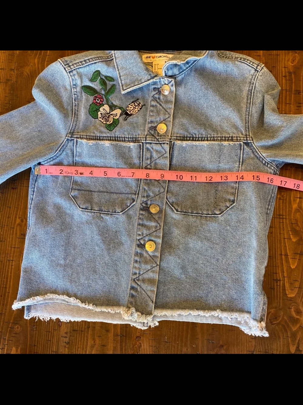 H&M Coachella floral boho embroidered Jean jacket distressed sz4/small EUC - Picture 7 of 14